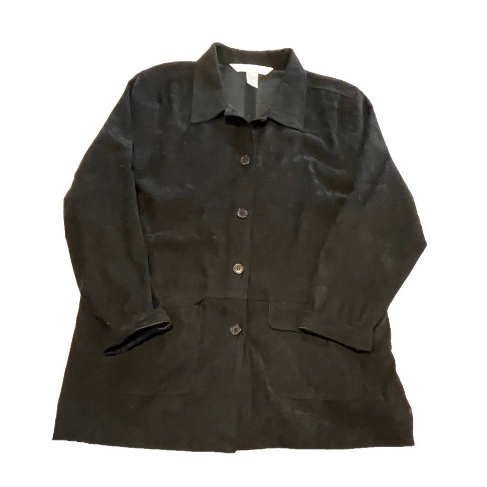 Jessica Holbrook Black Velvety Feel Jacket Size Large Pocket Button Up